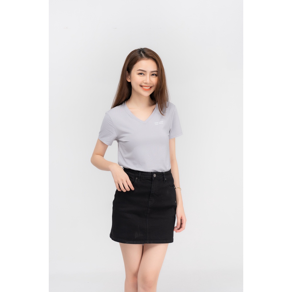 Áo thun nữ cổ tim trơn basic cotton YODY CHÍNH HÃNG - PPN4138