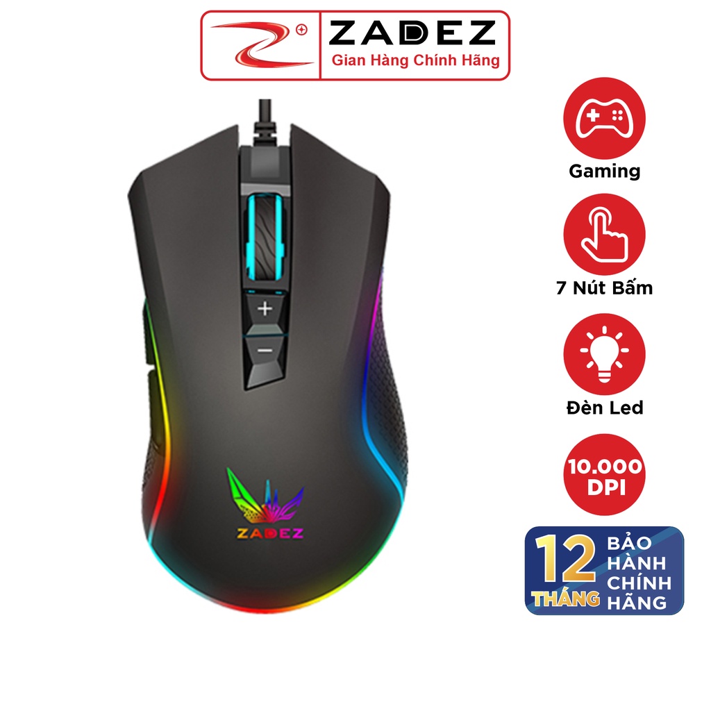 Chuột Gaming ZADEZ GT615M 1000DPI, 6 Mức DPI, 7 Phím Chức Năng, Đèn LED RGB - Hàng Chính Hãng