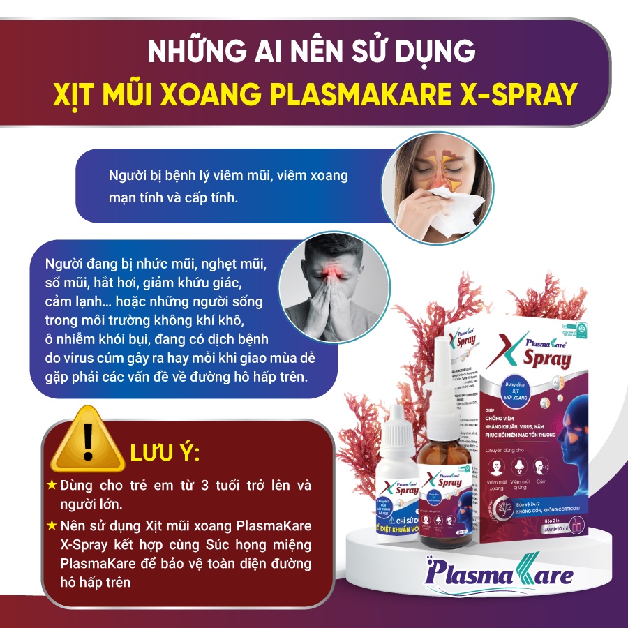 Xịt mũi xoang nano bạc PlasmaKare XSpray Light 15ml, xịt mũi xoang giúp thông mũi, an toàn đường thở