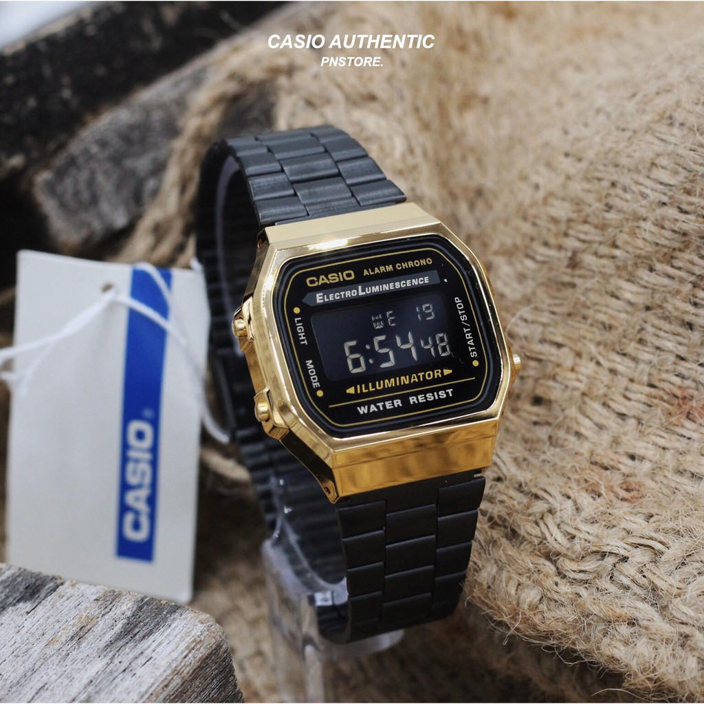 Đồng Hồ Casio Nữ A168 Black Gold Chính Hãng Authentic - 33mm Full Box