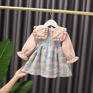 Váy dạ kẻ xanh cho bé gái