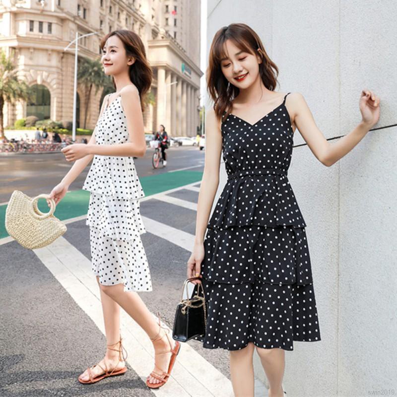 Đầm 2 dây xếp tầng chấm bi phong cách thời trang trẻ trung năng động cho nữ | BigBuy360 - bigbuy360.vn