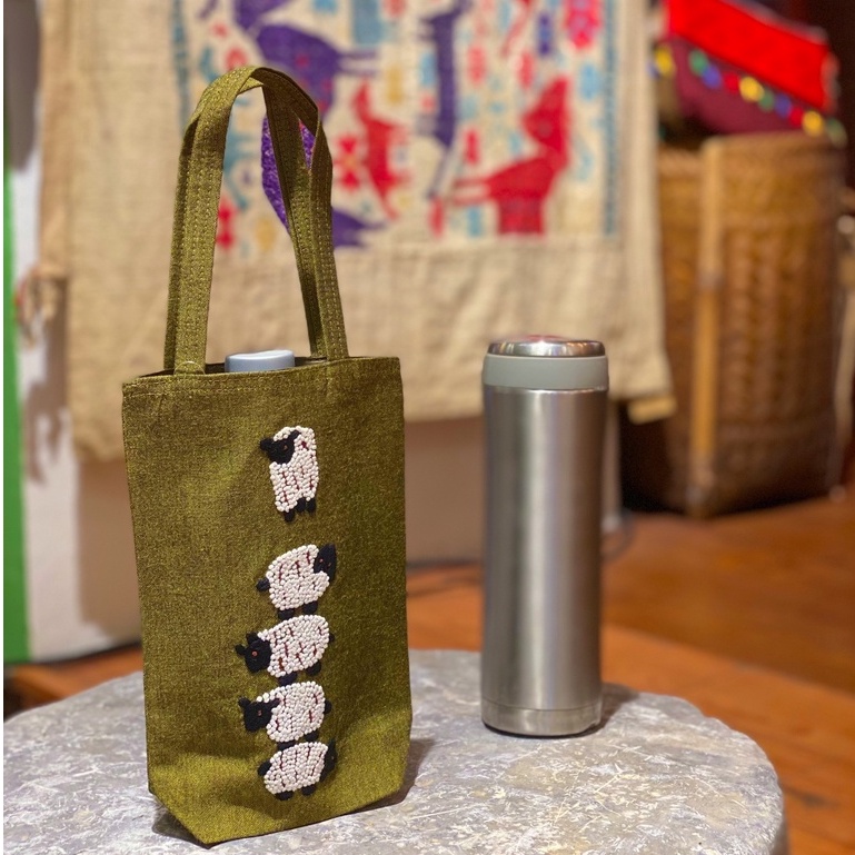 Túi Xách Tay Thêu Họa Tiết 5 Con Cừu Vải Canvas (B) - Trúc Lâm Handmade