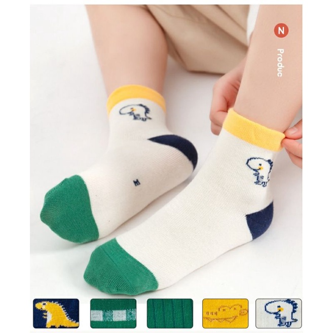 Set 5 đôi vớ cổ cao dày mịn họa tiết đáng yêu cho bé trai từ 1 - 12 tuổi