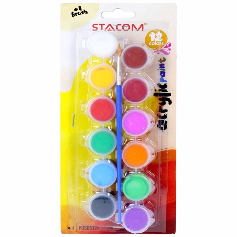 Màu Nước Acrylic 12 Màu 5ml Stacom Vẽ Áo, Thuỷ tinh…