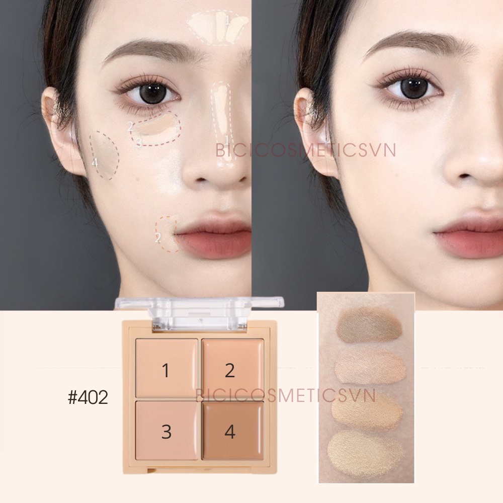 Bảng Triệt Sắc Che Khuyết Điểm 4 ô GOGO TALES Traceless Concealer - Kèm Cọ Nội Địa Trung