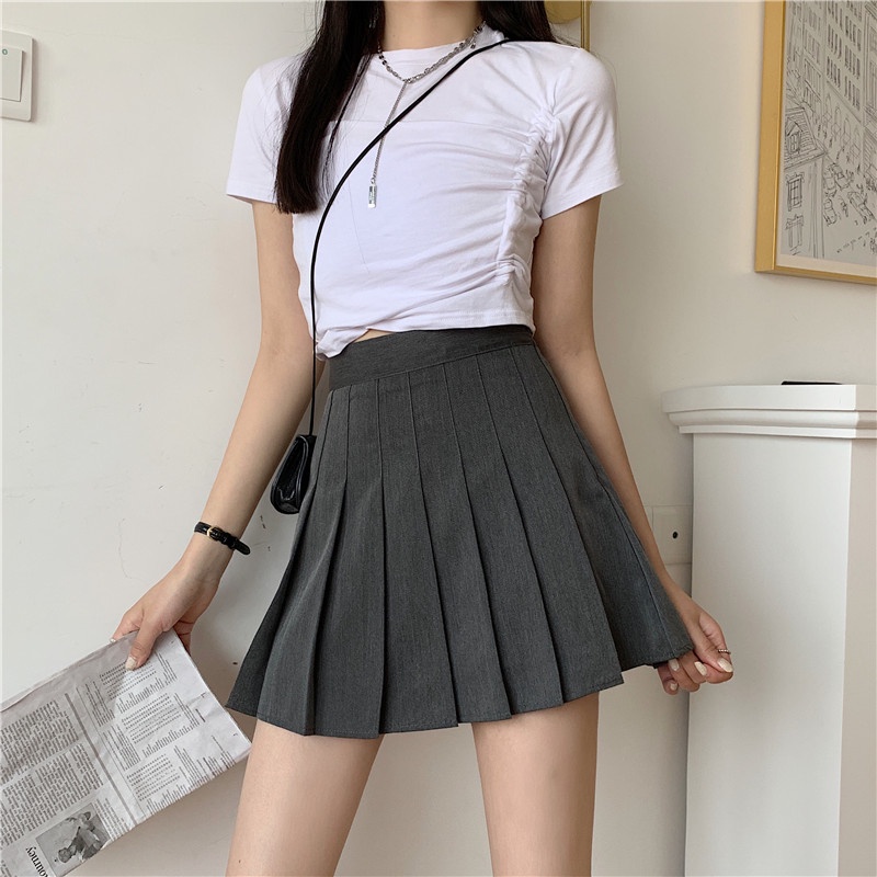 Chân váy chữ A lưng cao xếp ly phong cách Hàn Quốc