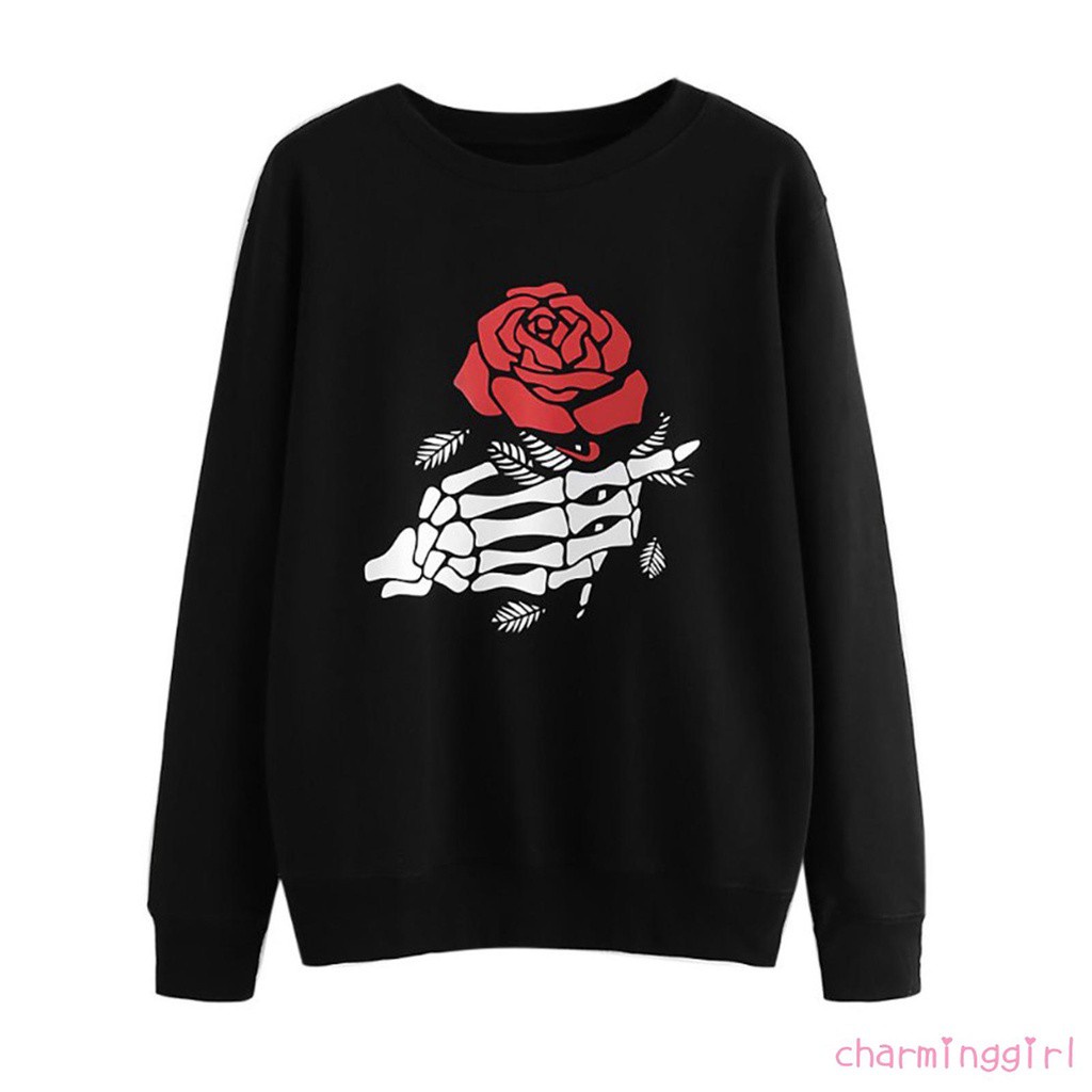 Áo Sweater Tay Dài Cổ Tròn Dáng Rộng In Hình Bàn Tay Ma Thời Trang Xuân Thu Cho Nữ