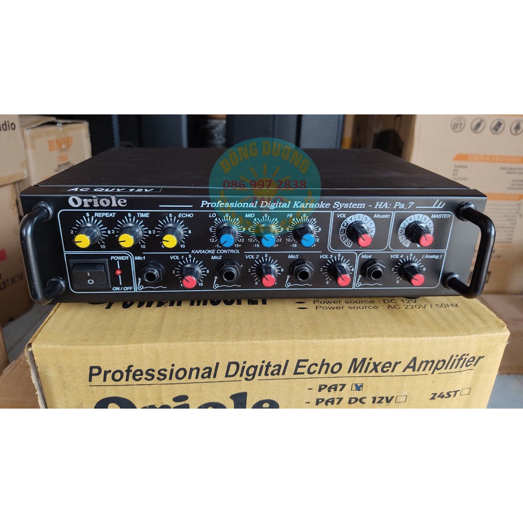 Âm ly liền Karaoke Oriole PA7 250W có DC 12V - AMPLI MINI