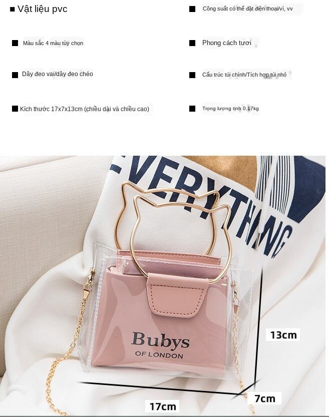 Gói Tide mới Trong suốt Công suất lớn Túi nữ Mèo Mèo Mini Chain Ladies Shoulder Bag Messenger Túi xách