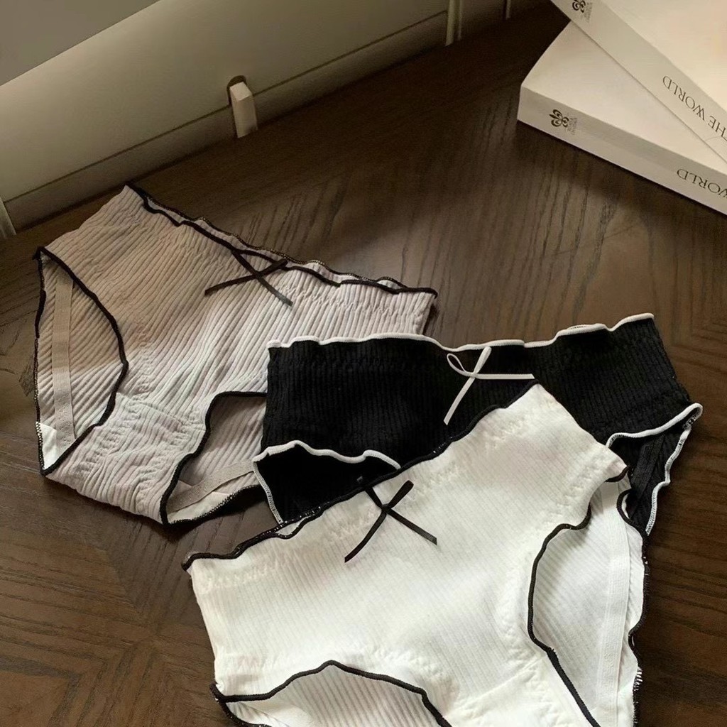 Quần Lót Nữ Cotton Gân Tăm Kháng Khuẩn Chống Viêm Phối Nơ Gợi Cảm 8802 Len Tăm Cao Cấp