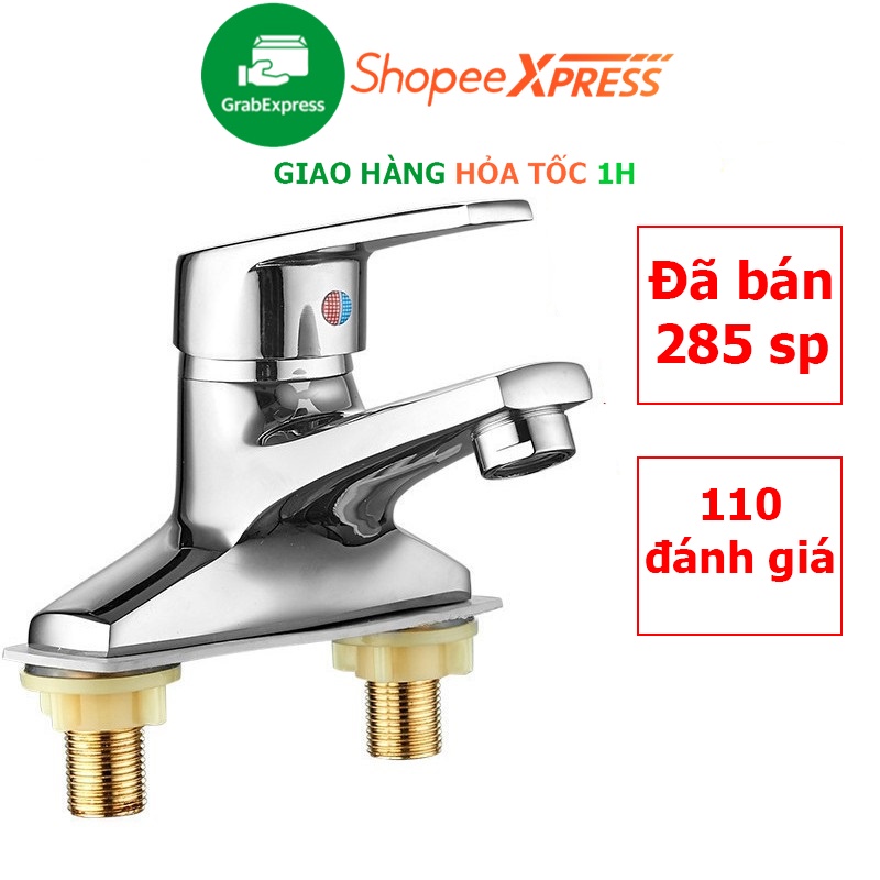 Vòi lavabo nóng lạnh cắm chậu INOX 304 chân đế bằng đồng (bảo hành 15 năm)