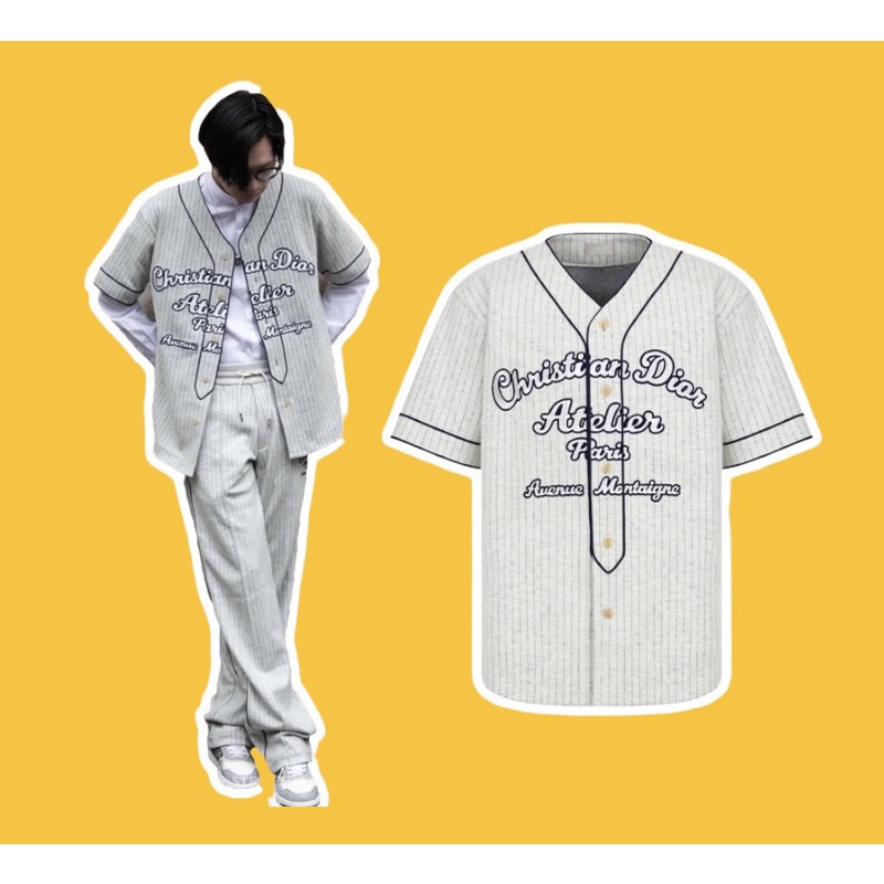 Áo DlOR Ivory Pinstriped 'Dior Atelier' Baseball Jersey