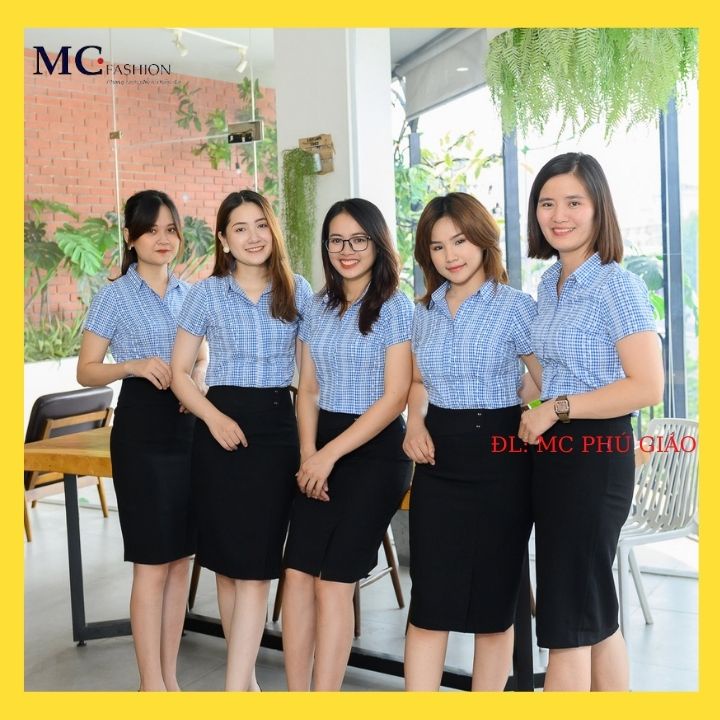 Áo Sơ Mi Caro Công Sở Nữ Đẹp Ngắn Tay Cổ Đức Kẻ Sọc Caro Có  Mc Fashion A671