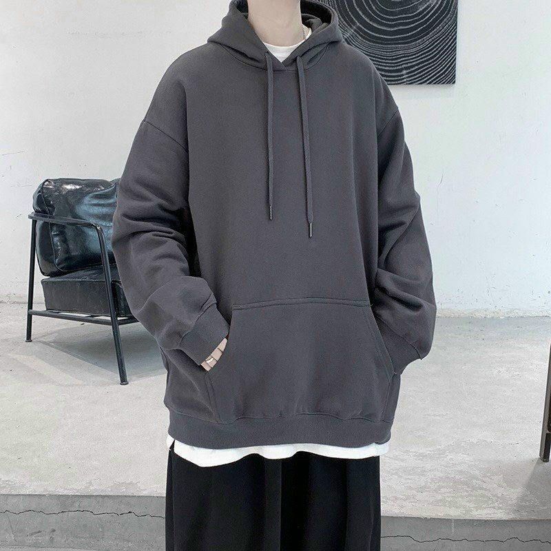 Áo hoodie trơn tay dài có mũ nam nữ couple form rộng thoải mái chất nỉ dày dặn mềm mịn thời trang Hàn Quốc