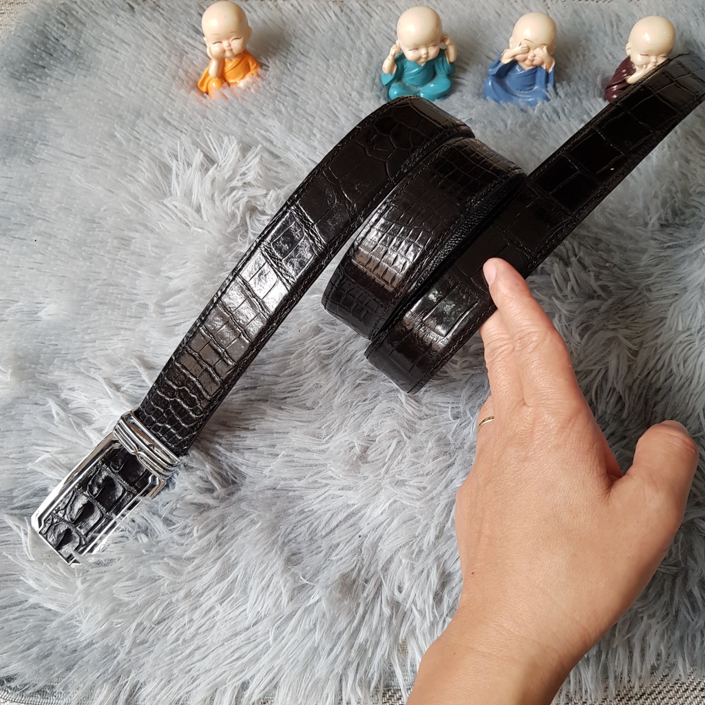 Dây Lưng Cá Sấu Khâu Mép I Dây Cá Sấu Bụng Bản 3,5cm I Liền Nguyên Con Không Nối I Màu Đen I Bảo Hành 24 Tháng