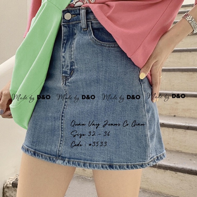 Chân Váy Cạp Cao Có Quần Trong Co Giãn Dài 46cm - Quần Váy Jeans Đại Phom A - Size Đại To Lưng Cao