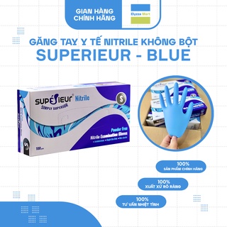 Găng Tay Y Tế Nitrile Superieur Không Bột Màu Xanh (Hộp 100 Chiếc)