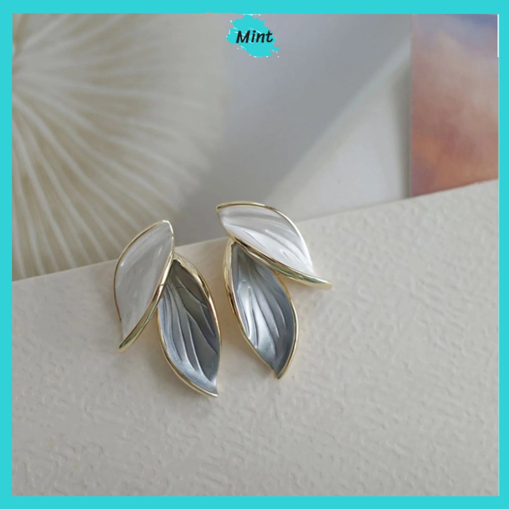 Bông Tai Hình Lá Phối Màu ❤️KHÔNG GÂY DỊ ỨNG❤️ Khuyên Tai Chuôi Bạc S925 Phong Cách Hàn Quốc