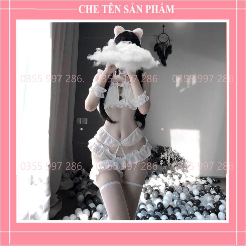 Bộ đồ ngủ Cosplay Trái Tim Đính Chuông - Set nội y hầu gái mèo con gợi cảm QuinBee - Lolita X | BigBuy360 - bigbuy360.vn