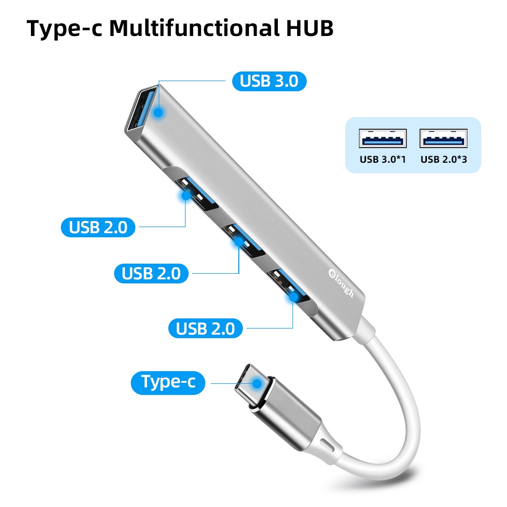 Trạm sạc Elough mini 4 cổng trong 1 USB C sang USB 3.0 2.0 thích hợp cho Macbook