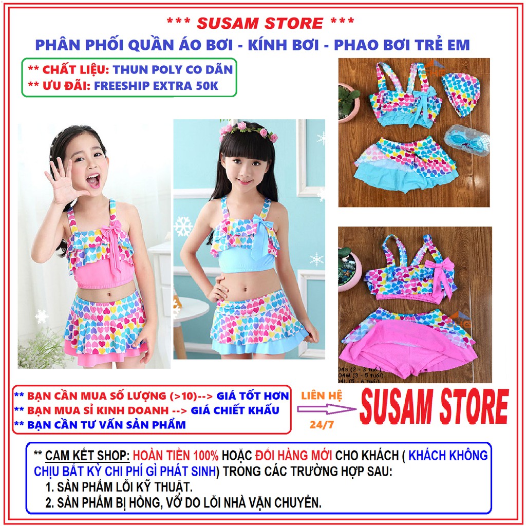 {SUSAM STORE} BỘ ĐỒ BƠI BÉ GÁI HOÀNG GIA CAO CẤP, HỌA TIẾT TRÁI TIM CỰC ĐẸP, SIZE CHUẨN TỪ S ĐẾN 3XL