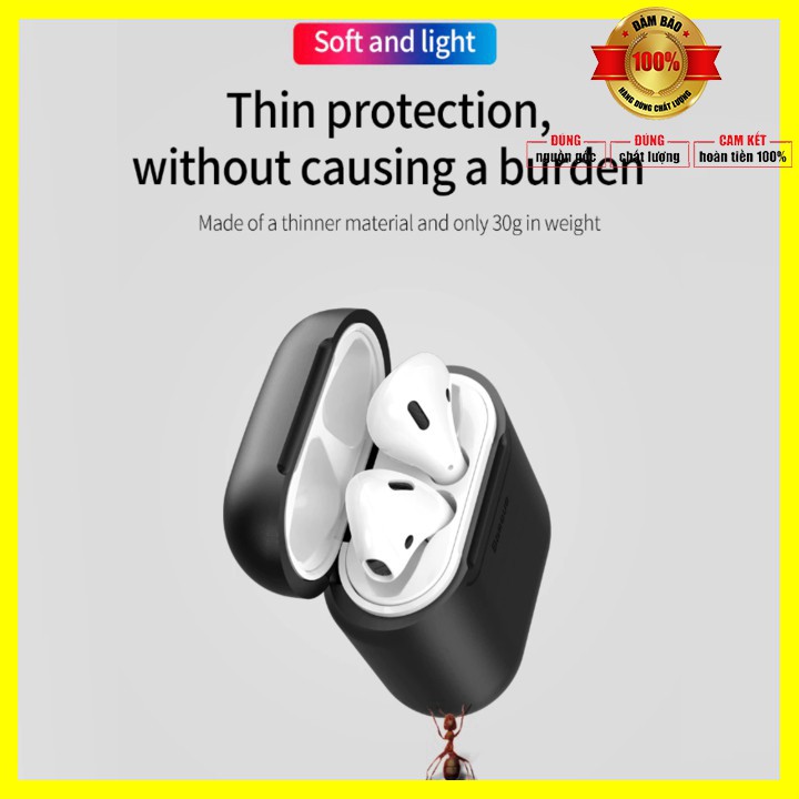 Sản phẩm  Bao case silicon kiêm sạc nhanh không dây Apple Airpods hãng Baseus (Chống sốc, chuẩn sạc Qi, chứng nhận MFI c