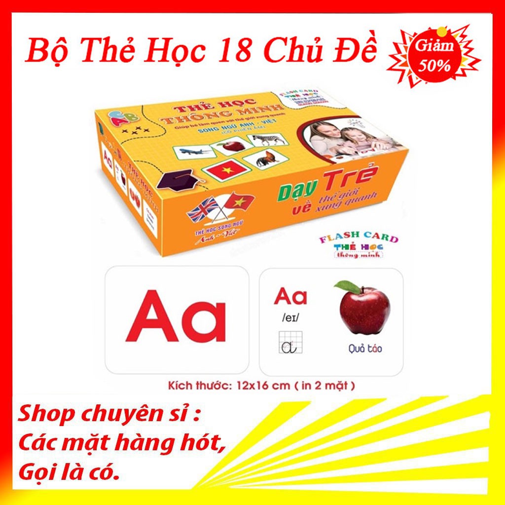 Bộ Thẻ Học Thông Minh 18 Chủ Đề loại to song ngữ tiếng Anh loại chuẩn Glenn Doman Flashcard cho bé từ 0-6 tuổi