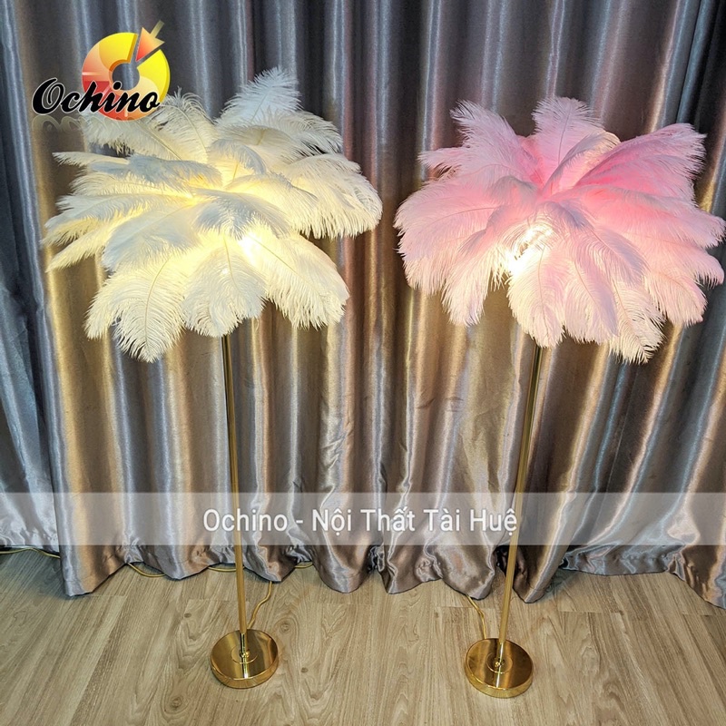 Đèn Ngủ lông vũ Cây cao Sang Chảnh, Đèn Chụp Hình Lông Đà Điểu Chân Vàng Nhập Khẩu Cao Cấp (Hàng có sẵn)