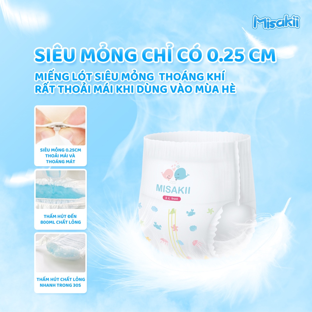 Bỉm Misakii   Nhật Bản - Bỉm Siêu Mỏng Thấm Hút Tôt - Size Dán Quần NB90/S82/M64/L54/M58/L44/XL38/XXL miếng