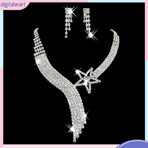 Bộ trang sức vòng cổ bông tai đính đá phong cách sang trọng cho nữ