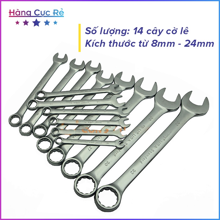 Bộ Cờ lê 14 chi tiết có 2 đầu 8mm-24mm - Chất liệu thép không gỉ bền bỉ kèm túi đựng cao cấp - Shop Hàng Cực Rẻ