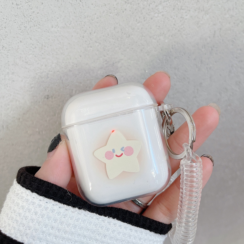 Vỏ Bảo Vệ Hộp Sạc Tai Nghe airpods 1 2 Pro 3rd Generation Pro 1/2 Trong Suốt Chống Sốc Họa Tiết Hoạt Hình Kèm Dây Đeo Kiểu Nhật Hàn