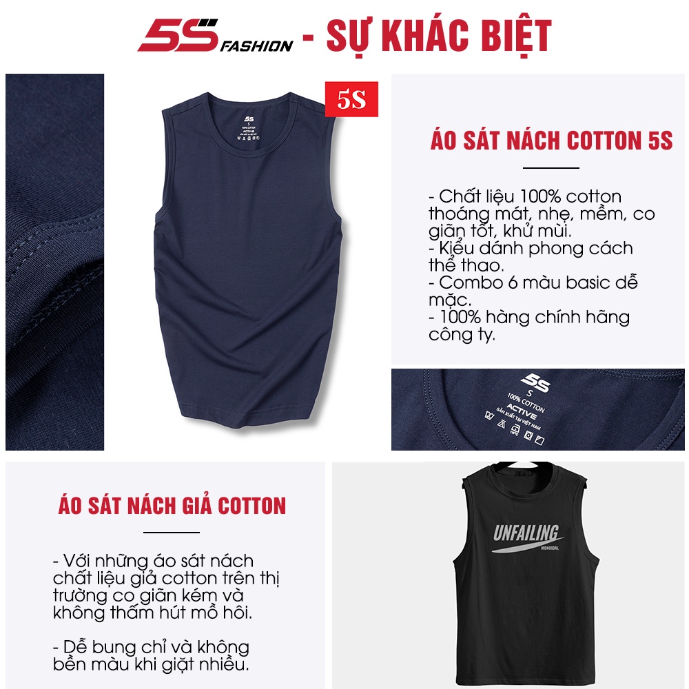 Áo Sát Nách Nam Cotton 5S (6 màu) Dáng Thể Thao, Vải Mềm Mại, Thấm Hút Mồ Hôi, Co Giãn Thoải Mái (ATT22099)