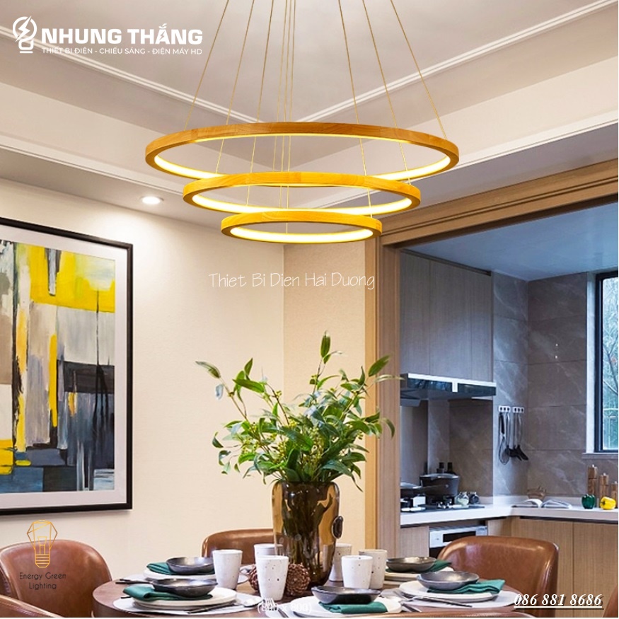 Đèn Thả Trần 3 Vòng Gỗ TBD839 - Gỗ Tự Nhiên Chắc Chắn,Bền Đẹp - Decor Vintage - Trang Trí Phòng Khách,Phòng Ăn