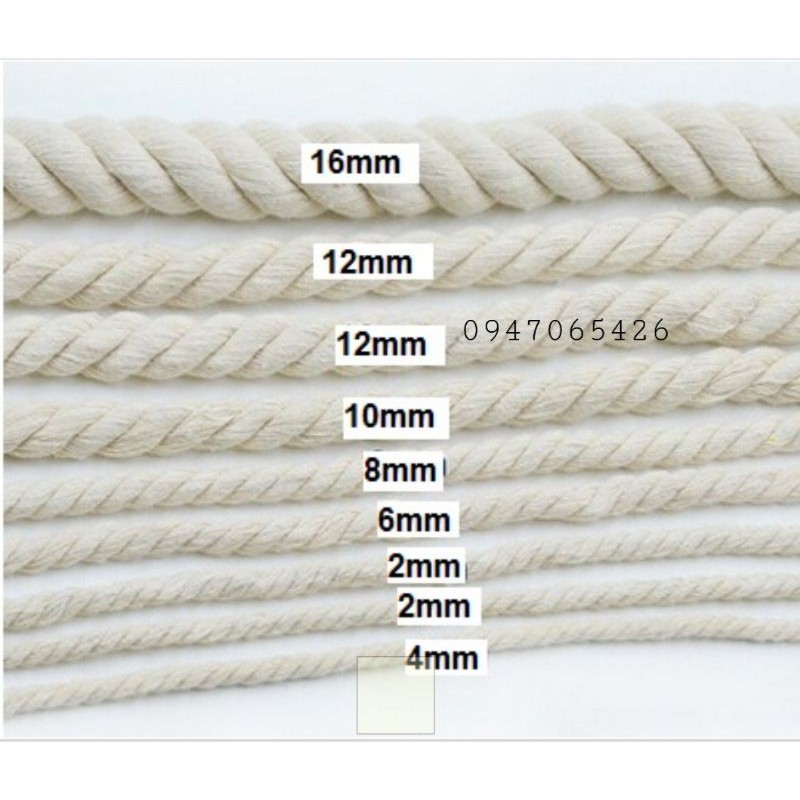 Dây thừng macrame se cotton, dây thừng trang trí phong cách Bohemia