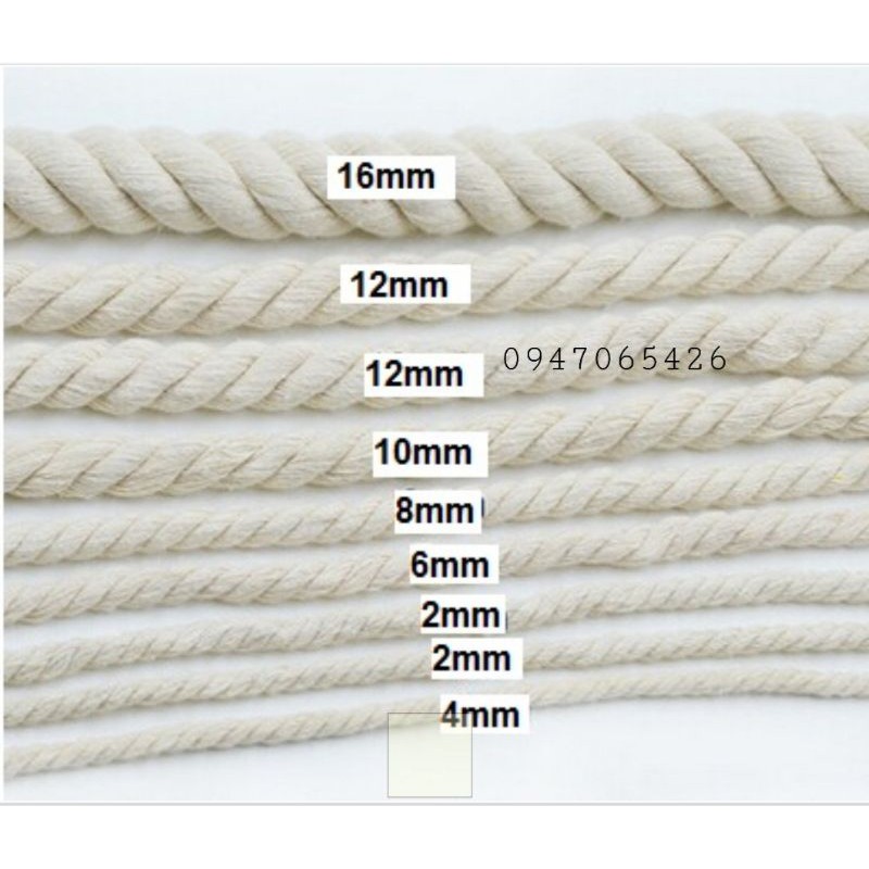 Dây thừng macrame se cotton, dây thừng trang trí phong cách Bohemia