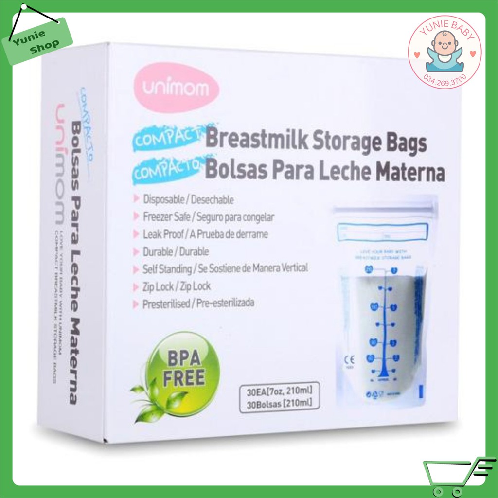 [Mã 267FMCGSALE giảm 8% đơn 500K] Túi đựng sữa mẹ (trữ sữa mẹ) Unimom Compact không có BPA 210ml