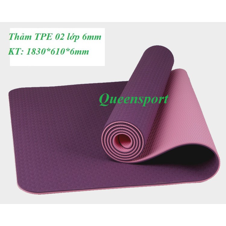 Thảm yoga TPE Eco Friendly xanh dương 6mm 2 lớp cao cấp _ QS- tặng túi