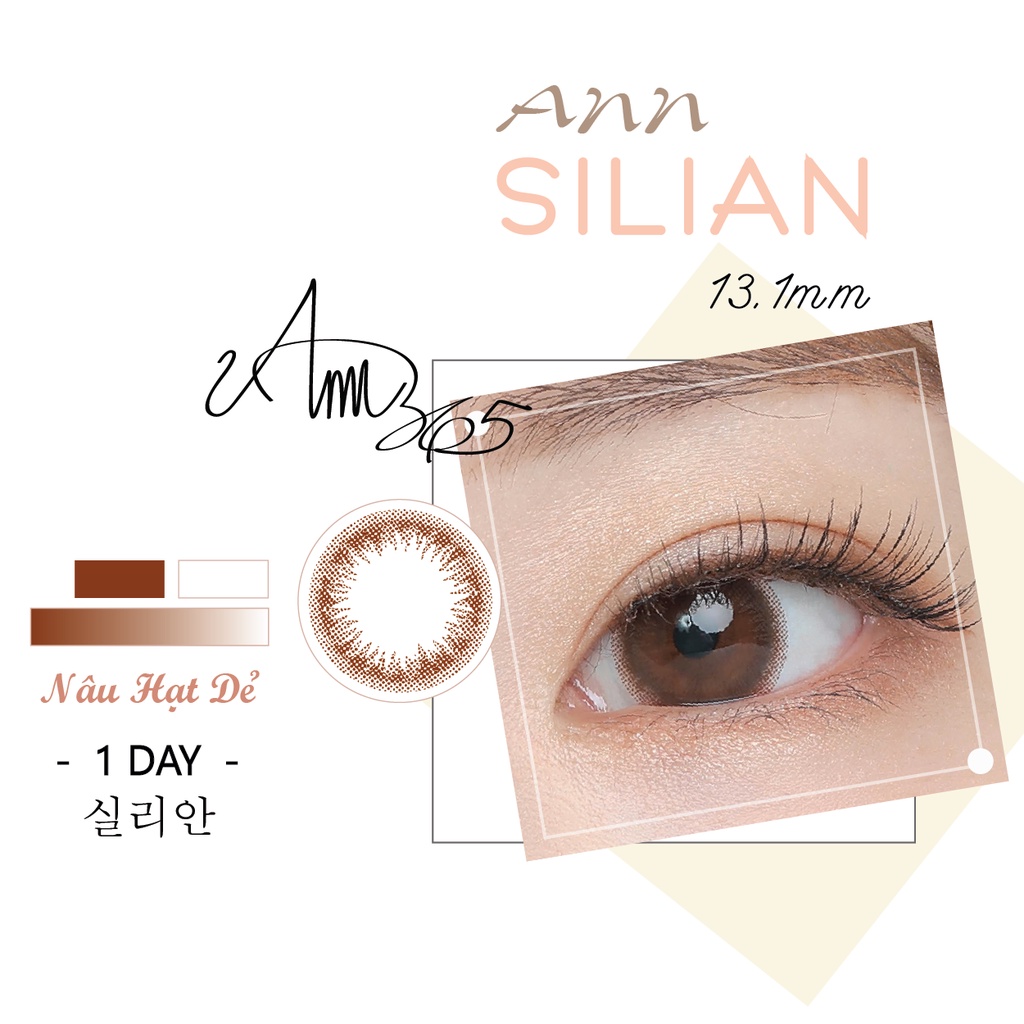 Kính Áp Tròng Ann Silian Nâu Hạt Dẻ ANN365, Lens Mắt Thời Trang Độ Ẩm Cao (1 Hộp 10 Chiếc)