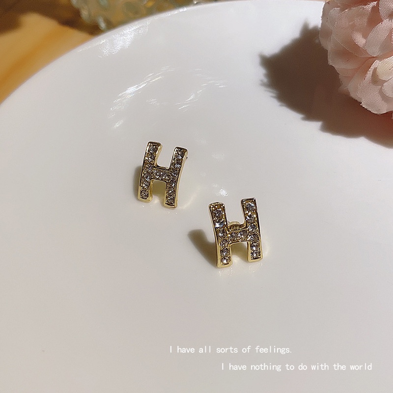 Bông Tai Mạ Bạc 925 Hình Chữ H Đính Đá Cao Cấp 2022