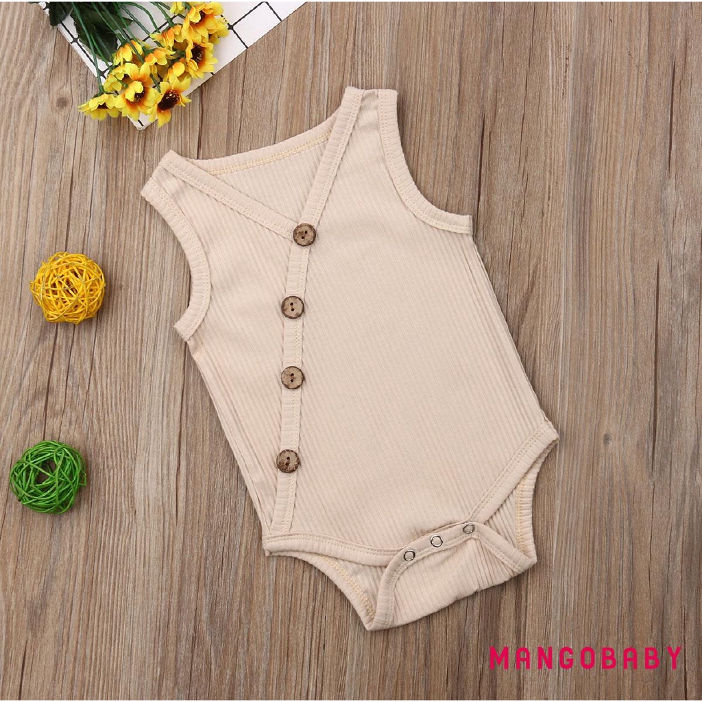 Bộ Áo Liền Quần Cotton Màu Sắc Trơn Thời Trang Mùa Hè Cho Bé Sơ Sinh