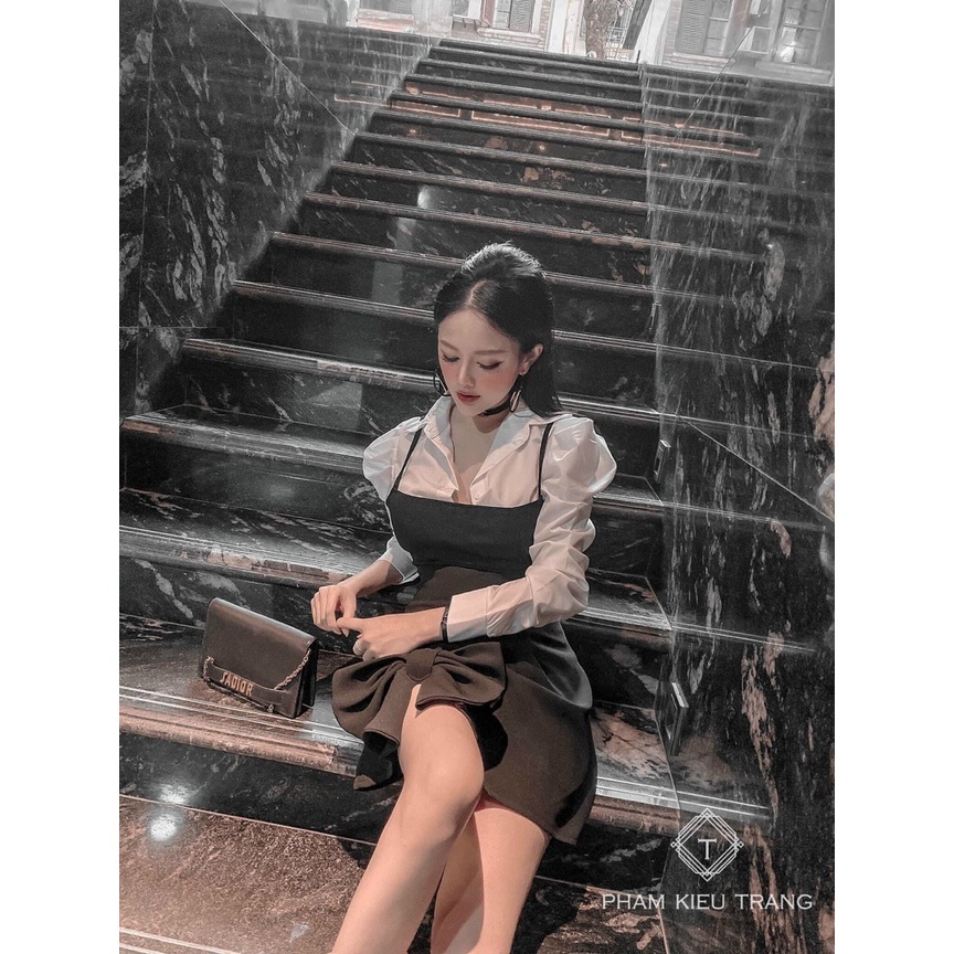 Sét Áo Yếm Phối Nơ Vải Kate Mềm Mại