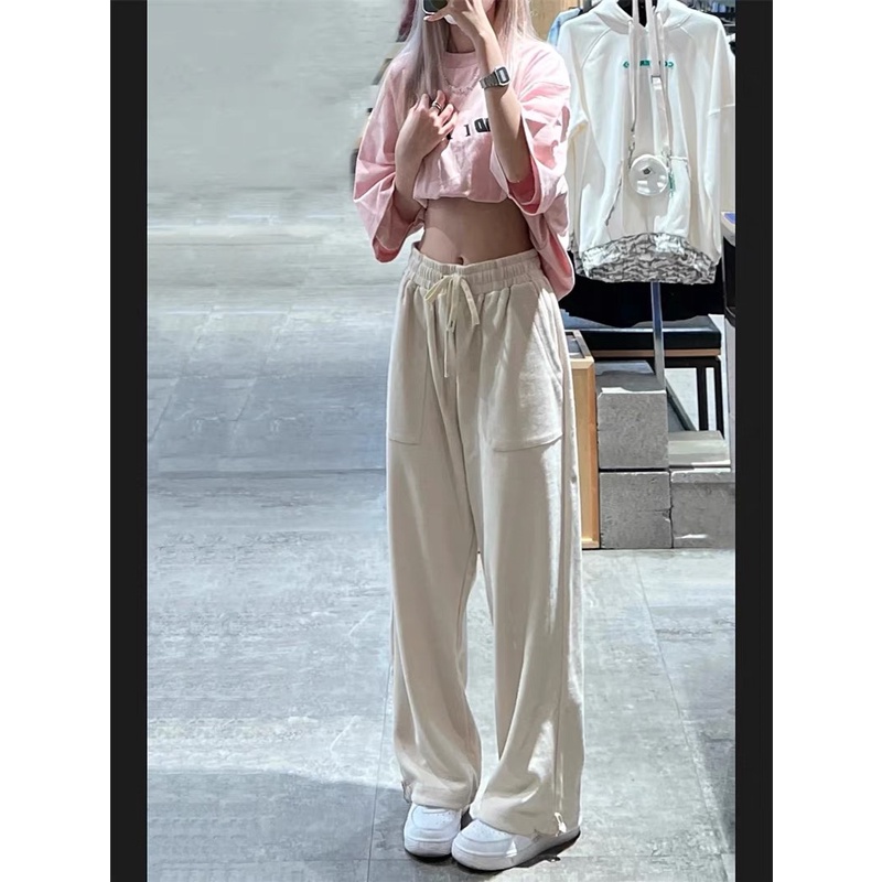 Quần Thể Thao Lưng Cao Ống Rộng Phối Dây Rút Phong Cách retro Mỹ Size S-4XL