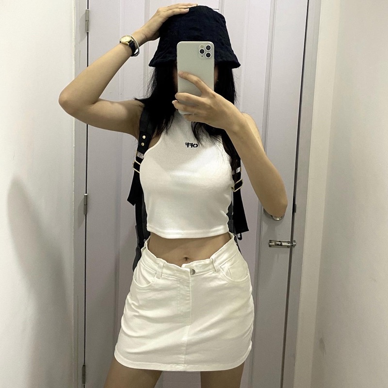 Chân váy kaki jean trắng ôm co giãn siêu dễ mặc
