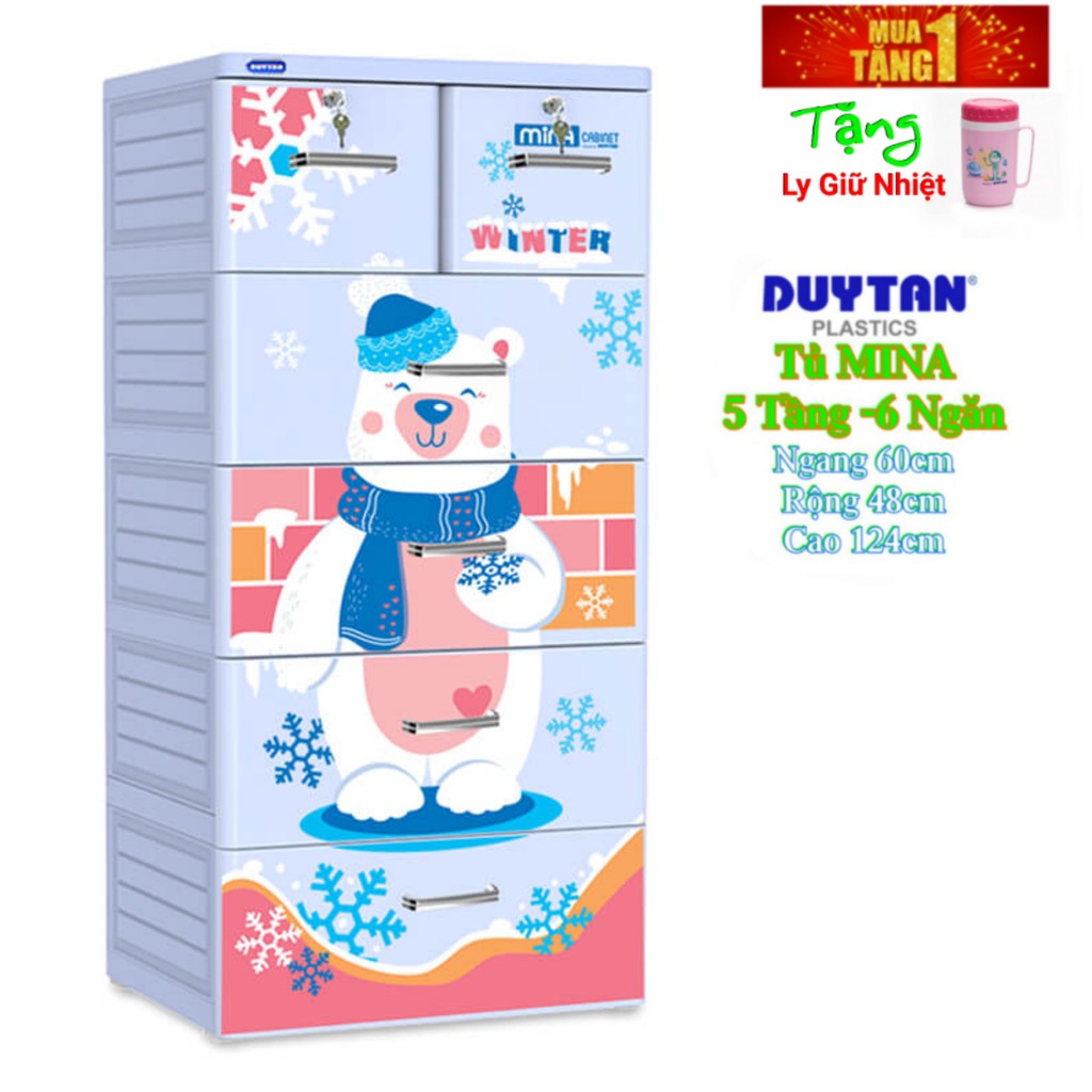 Tủ Nhựa Duy Tân MINA  5 Tầng-6 Ngăn Hồng Thỏ