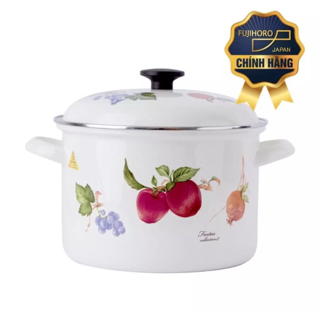 Nồi Thép Tráng Men Nhật FUJIHORO FRV-22DW 22cm - 5.6L Frutas Collection II ( Trái cây) - Xài Bếp Từ