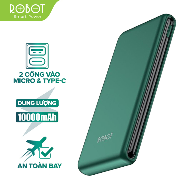 [ready stock][HÀNG MỚI VỀ] Pin sạc dự phòng 10000mAh ROBOT RT180 thiết kế nhỏ gọn 1 cổng USB và 1 cổng Micro/Type-C tặng dây sạc Micro - Hàng chính hãng