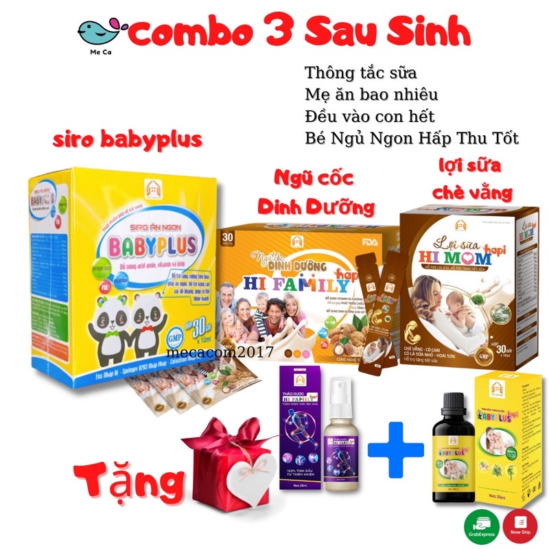 COMBO 3 Sau Sinh -Gồm 1 Lợi Sữa Chè Vằng ,1 Siro BabyPlus và 1 Hộp Ngũ Cốc Dinh Dưỡng Hi family Mẹ Nhiều Sữa Bé Tăng Cân