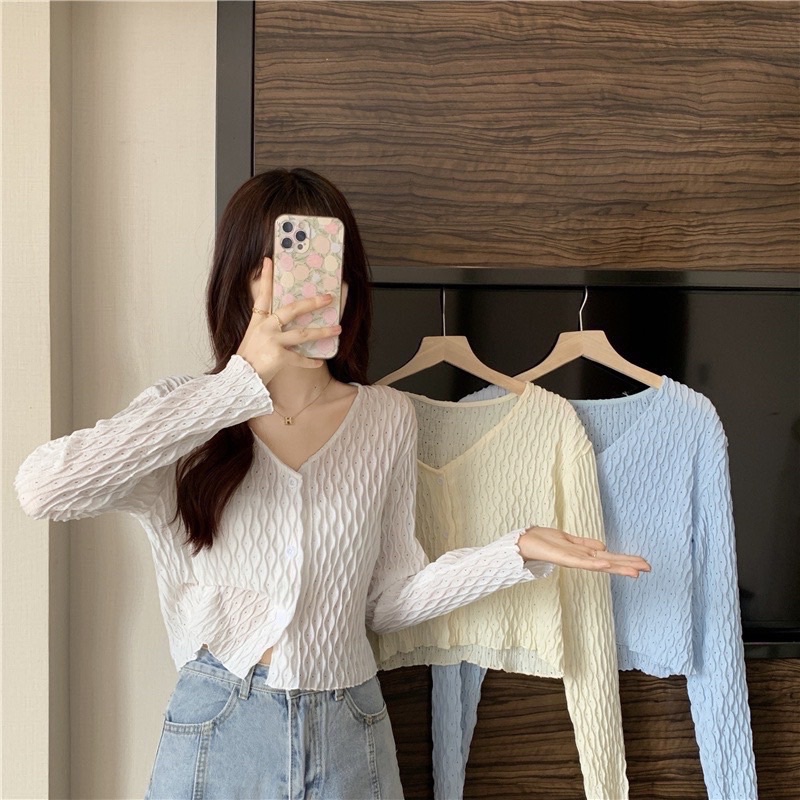 Áo len nữ hottrend Hàn Quốc croptop mỏng nhẹ, áo kiểu nữ bazic
